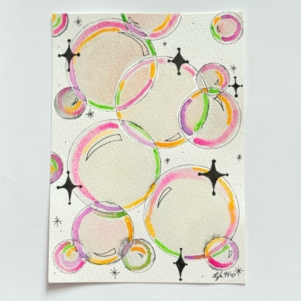 “Pastel Pop!” Bubbles Sparkles Glitter Y2K Original Watercolor Art by Kyla H
